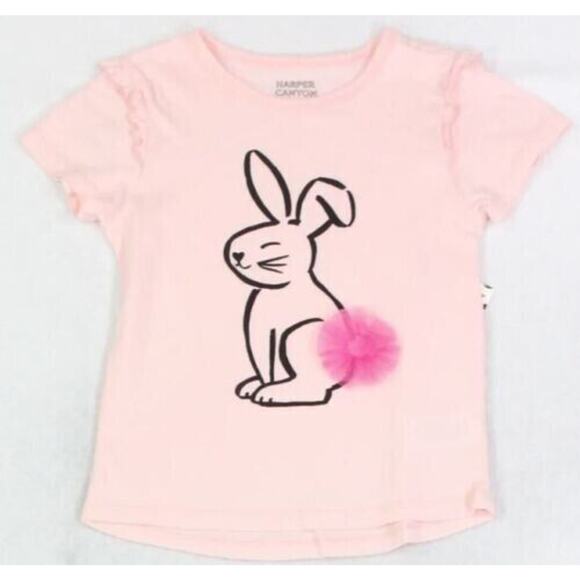 Harper Canyon Girls Short Ruffle Sleeve T-Shirt In Pink Seashell Bunny Pom Sz 3 - Picture 1 of 1